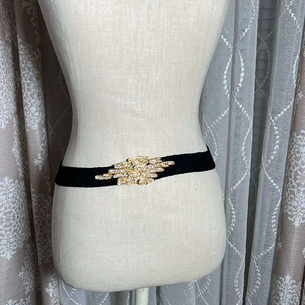 VINTAGE sparkly GOLD tone BELT with black elastic belt